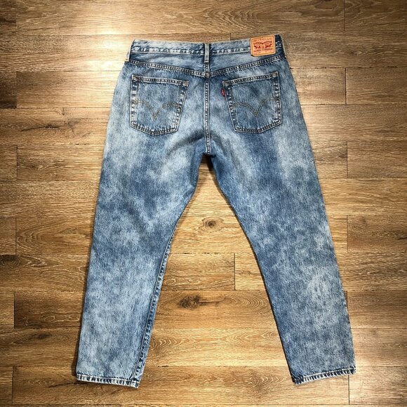 Levis 501 CT Jeans Mens 34x27 Light Stonewash Distressed Button Fly Taper - Picture 2 of 13